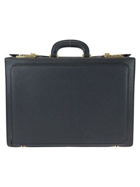 Gucci Vintage Prestige Leather Attache Case Black Gold Business Bag